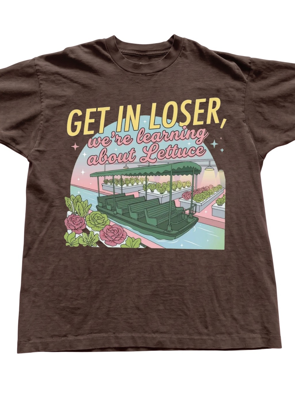Get In Loser Brown Graphic Tee - We're Learning About Lettuce, Gift For Her, Him